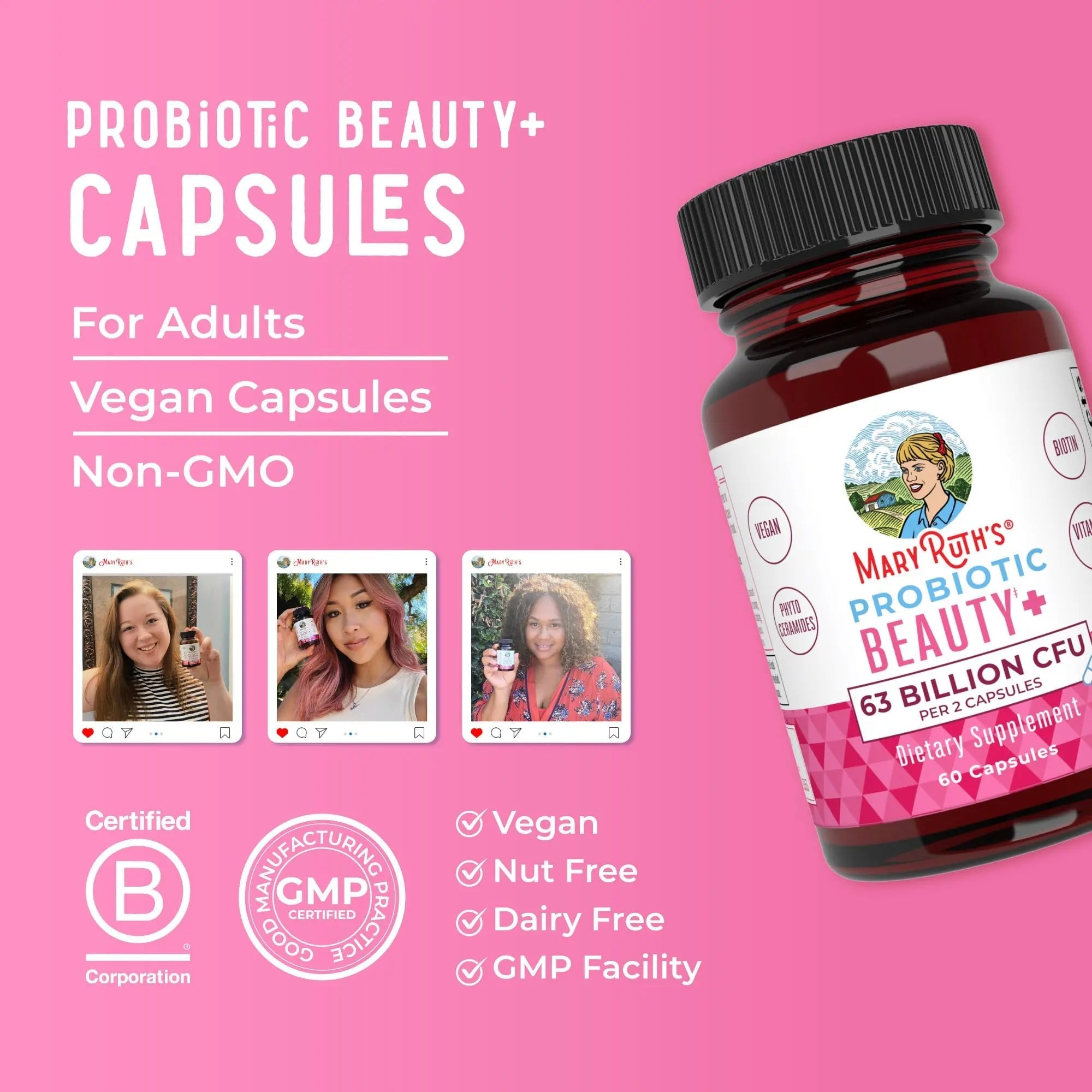MaryRuth Organics Probiotic Beauty Capsules | Vegan Collagen Support | Anti Aging | Gut Health | Hair Skin and Nails Vitamins | Skin Care - TrustMedUSA