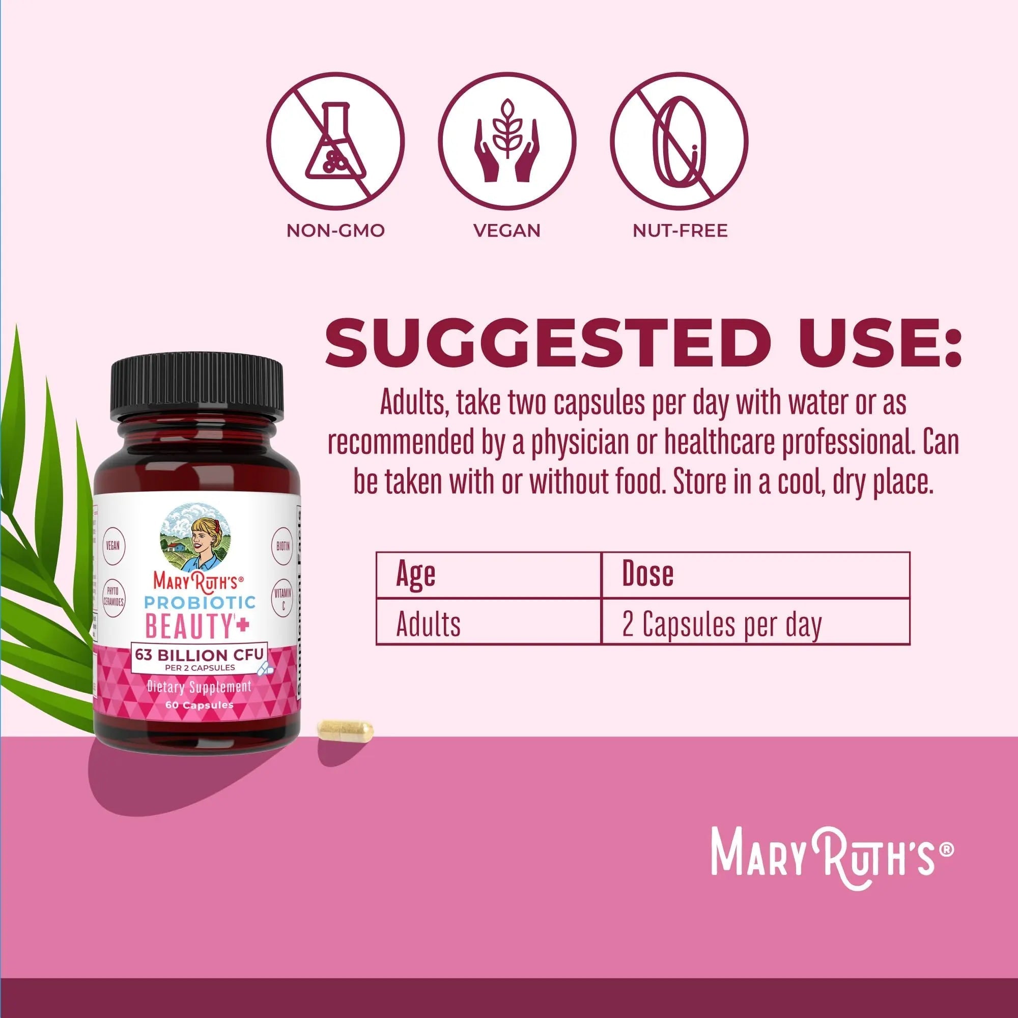 MaryRuth Organics Probiotic Beauty Capsules | Vegan Collagen Support | Anti Aging | Gut Health | Hair Skin and Nails Vitamins | Skin Care - TrustMedUSA