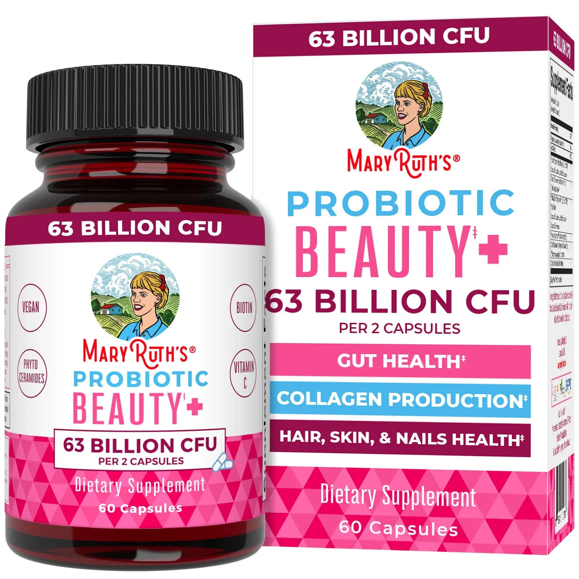 MaryRuth Organics Probiotic Beauty Capsules | Vegan Collagen Support | Anti Aging | Gut Health | Hair Skin and Nails Vitamins | Skin Care - TrustMedUSA