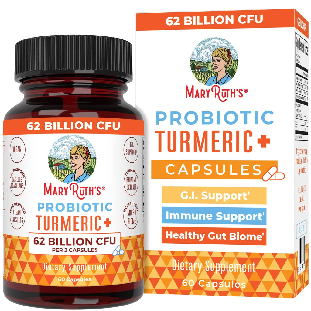 MaryRuth Organics Probiotic Turmeric + Extra GI Support | 62 Billion CFU | Organic Ingredients Turmeric Complex with Probiotics | Turmeric Curcumin Capsules for Digestion | Vegan | 60 Count - TrustMedUSA
