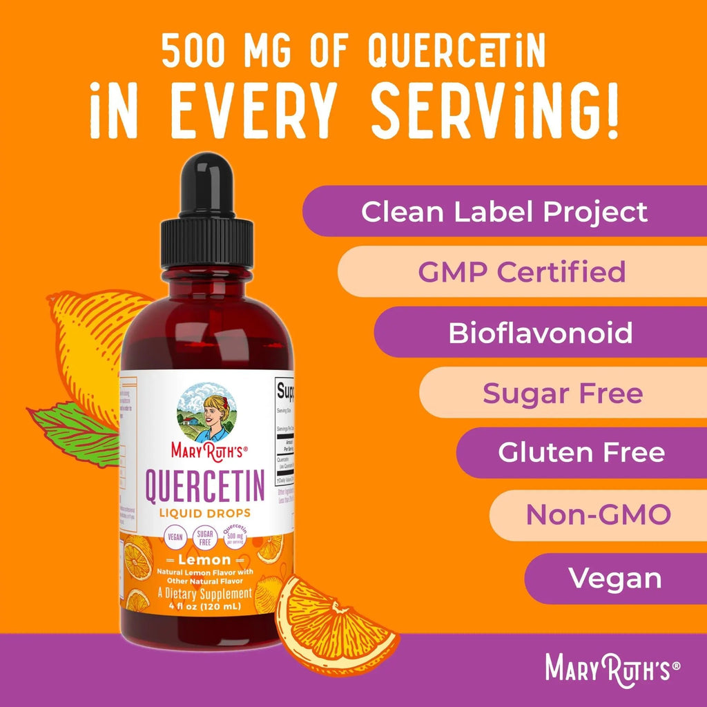 MaryRuth Organics Quercetin Liquid Drops | Sugar Free | 500mg for Adults 18 & Over | Cardiovascular Health for Adults | Bioflavonoid | Vegan | Non-GMO | Gluten Free | 4 Fl Oz - TrustMedUSA