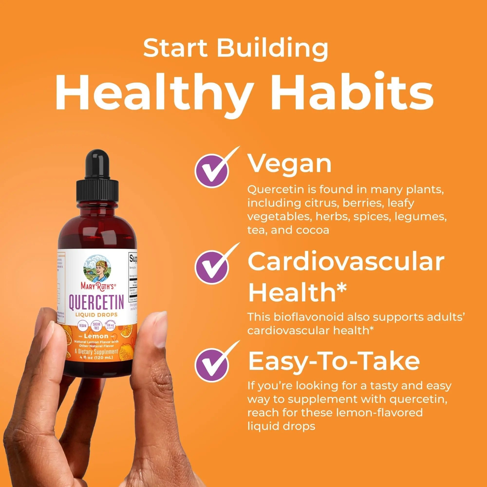 MaryRuth Organics Quercetin Liquid Drops | Sugar Free | 500mg for Adults 18 & Over | Cardiovascular Health for Adults | Bioflavonoid | Vegan | Non-GMO | Gluten Free | 4 Fl Oz - TrustMedUSA