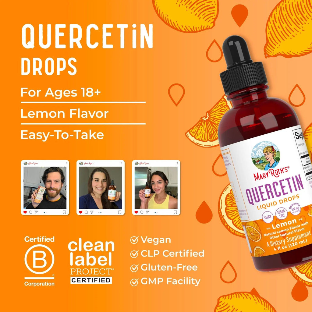 MaryRuth Organics Quercetin Liquid Drops | Sugar Free | 500mg for Adults 18 & Over | Cardiovascular Health for Adults | Bioflavonoid | Vegan | Non-GMO | Gluten Free | 4 Fl Oz - TrustMedUSA