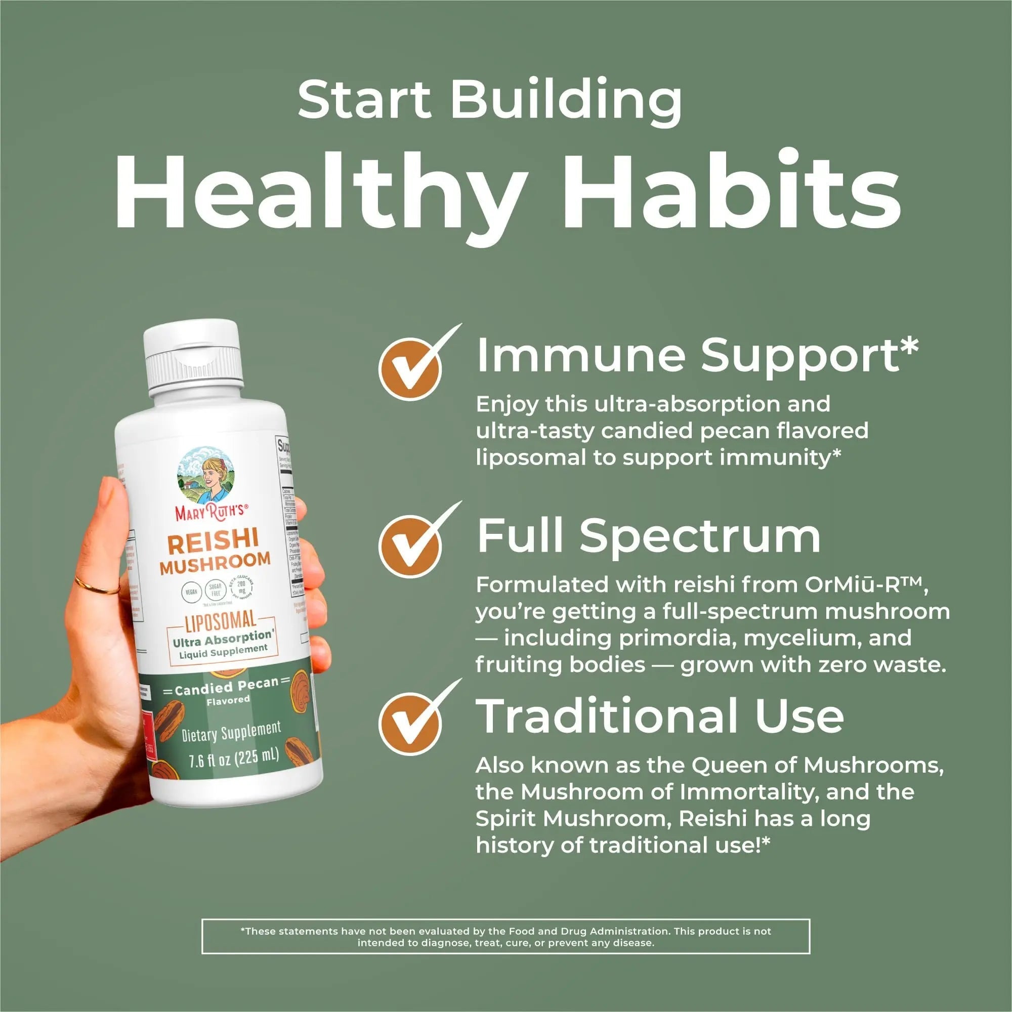 MaryRuth Organics Reishi Vegan Mushroom Supplement | Ultra Absorption Liposomal | Immune Support with 200mg Beta-Glucans, Vegan |Full Spectrum Reishi Mushrooms Fruiting Body | 7.6 oz, - TrustMedUSA