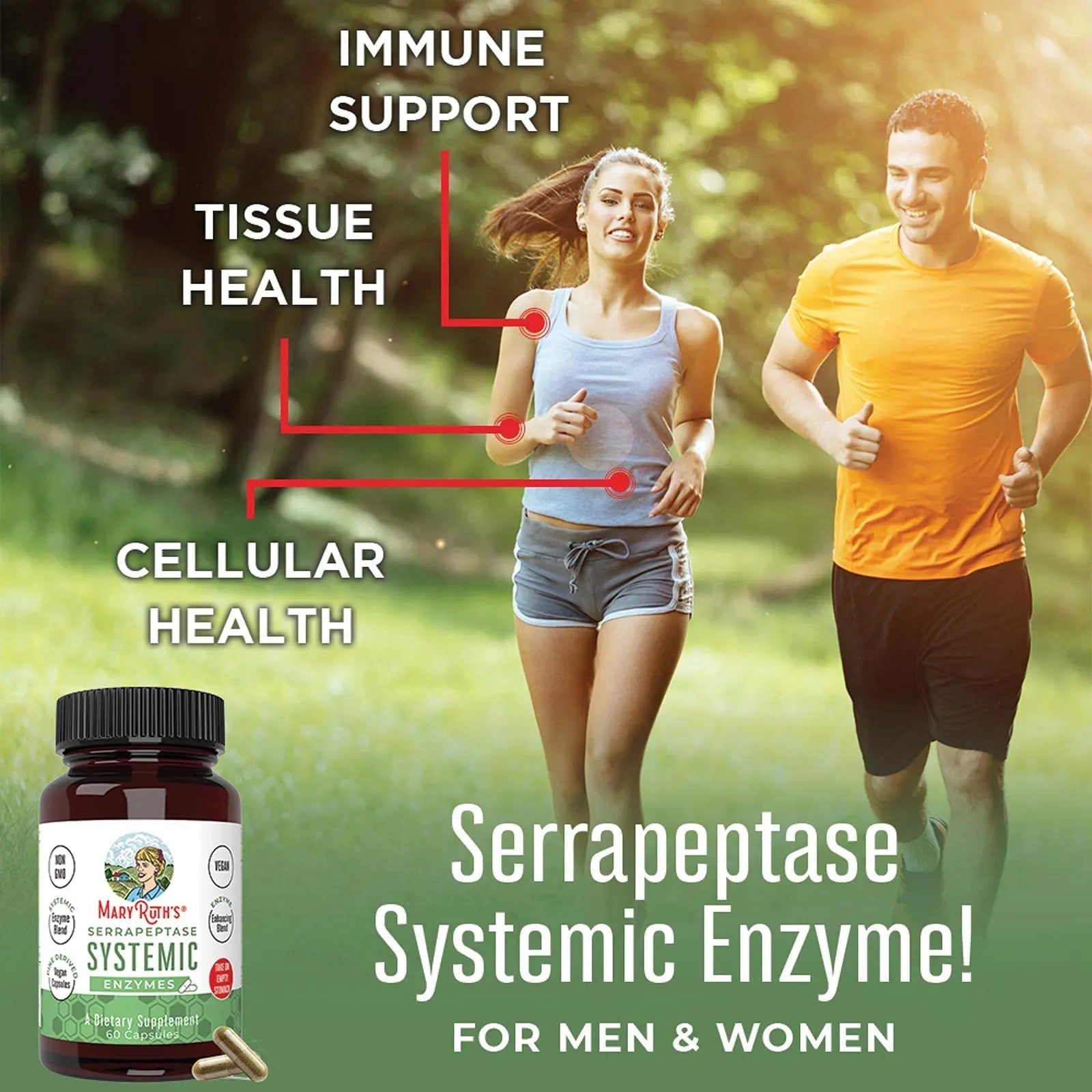 MaryRuth Organics Serrapeptase Enzymes Capsules | Up to 2 Month Supply | Enzyme Supplement for High Potency Sinus Relief Pills| Tissue Health and Cellular Health | Vegan | Gluten Free | 60 Count - TrustMedUSA