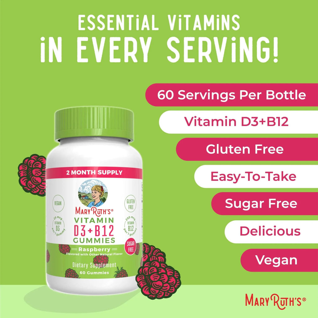MaryRuth Organics Sugar Free | 2 Month Supply | Vitamin D & B12 Vitamin Supplements for Adults & Kids | Bone Health | Immune Support | Vegan | Non-GMO | 60 Servings - TrustMedUSA