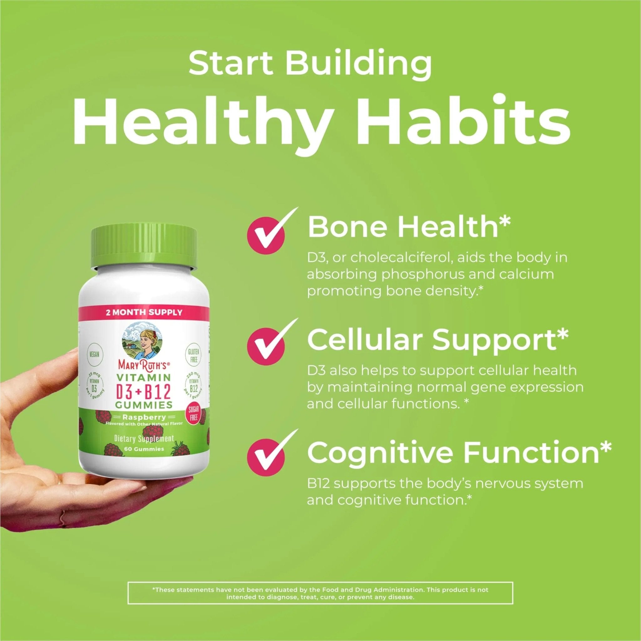 MaryRuth Organics Sugar Free | 2 Month Supply | Vitamin D & B12 Vitamin Supplements for Adults & Kids | Bone Health | Immune Support | Vegan | Non-GMO | 60 Servings - TrustMedUSA