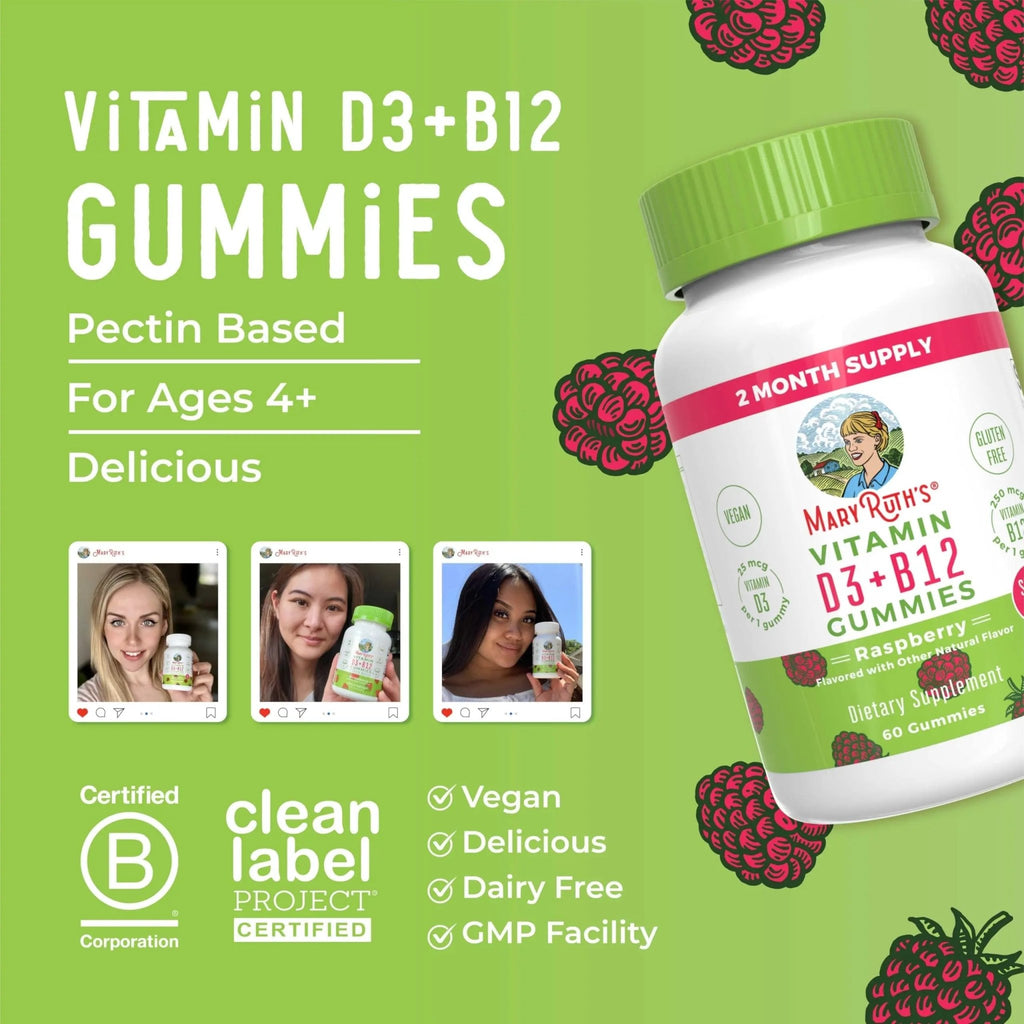 MaryRuth Organics Sugar Free | 2 Month Supply | Vitamin D & B12 Vitamin Supplements for Adults & Kids | Bone Health | Immune Support | Vegan | Non-GMO | 60 Servings - TrustMedUSA
