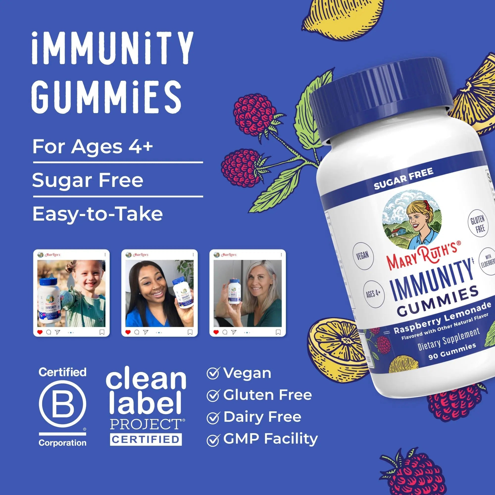 MaryRuth Organics Sugar Free Immunity Gummies | Powerful Blend | Elderberry Vitamin C & Zinc | Vitamin D3 & Echinacea | Immune Support Supplement | Gummies for Kids & Adults | Vegan | Non GMO | 90ct - TrustMedUSA