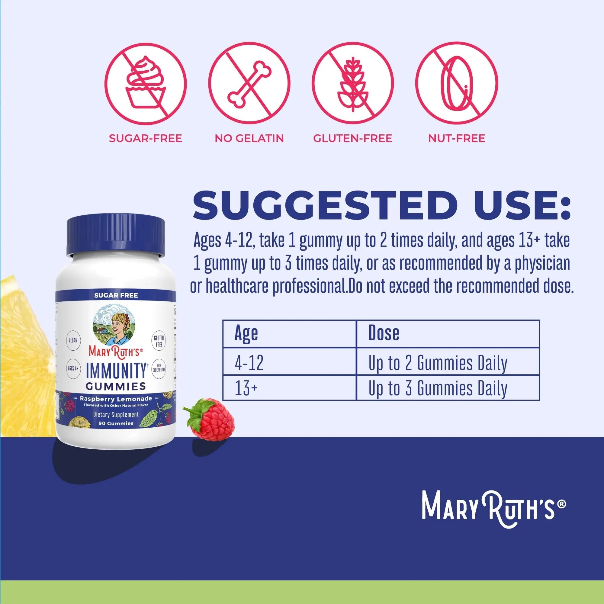 MaryRuth Organics Sugar Free Immunity Gummies | Powerful Blend | Elderberry Vitamin C & Zinc | Vitamin D3 & Echinacea | Immune Support Supplement | Gummies for Kids & Adults | Vegan | Non GMO | 90ct - TrustMedUSA