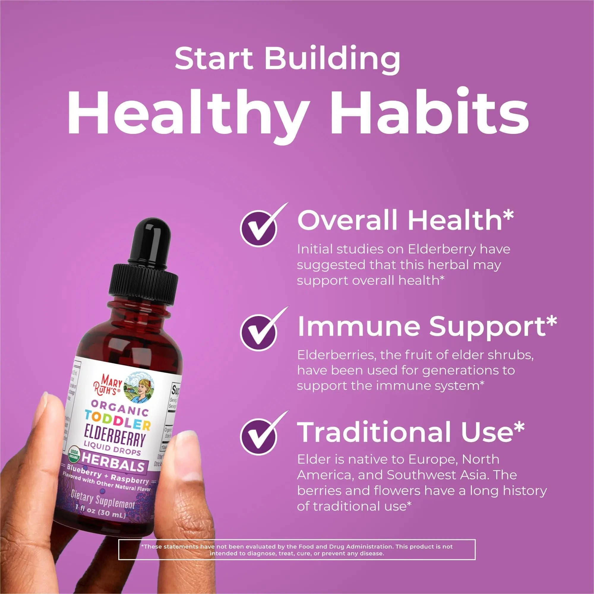 MaryRuth Organics Toddler Elderberry Syrup, USDA Organic Elderberry, Sugar Free Kids Immune Support Supplement for Ages 1-3 Years, Clean Label Project Verified®, Vegan, Non-GMO, Gluten Free, 1 Fl Oz - TrustMedUSA