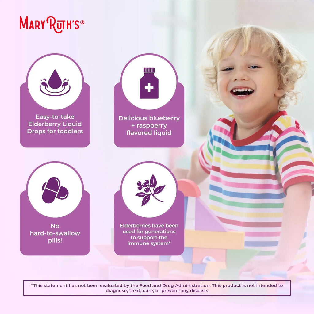 MaryRuth Organics Toddler Elderberry Syrup, USDA Organic Elderberry, Sugar Free Kids Immune Support Supplement for Ages 1-3 Years, Clean Label Project Verified®, Vegan, Non-GMO, Gluten Free, 1 Fl Oz - TrustMedUSA