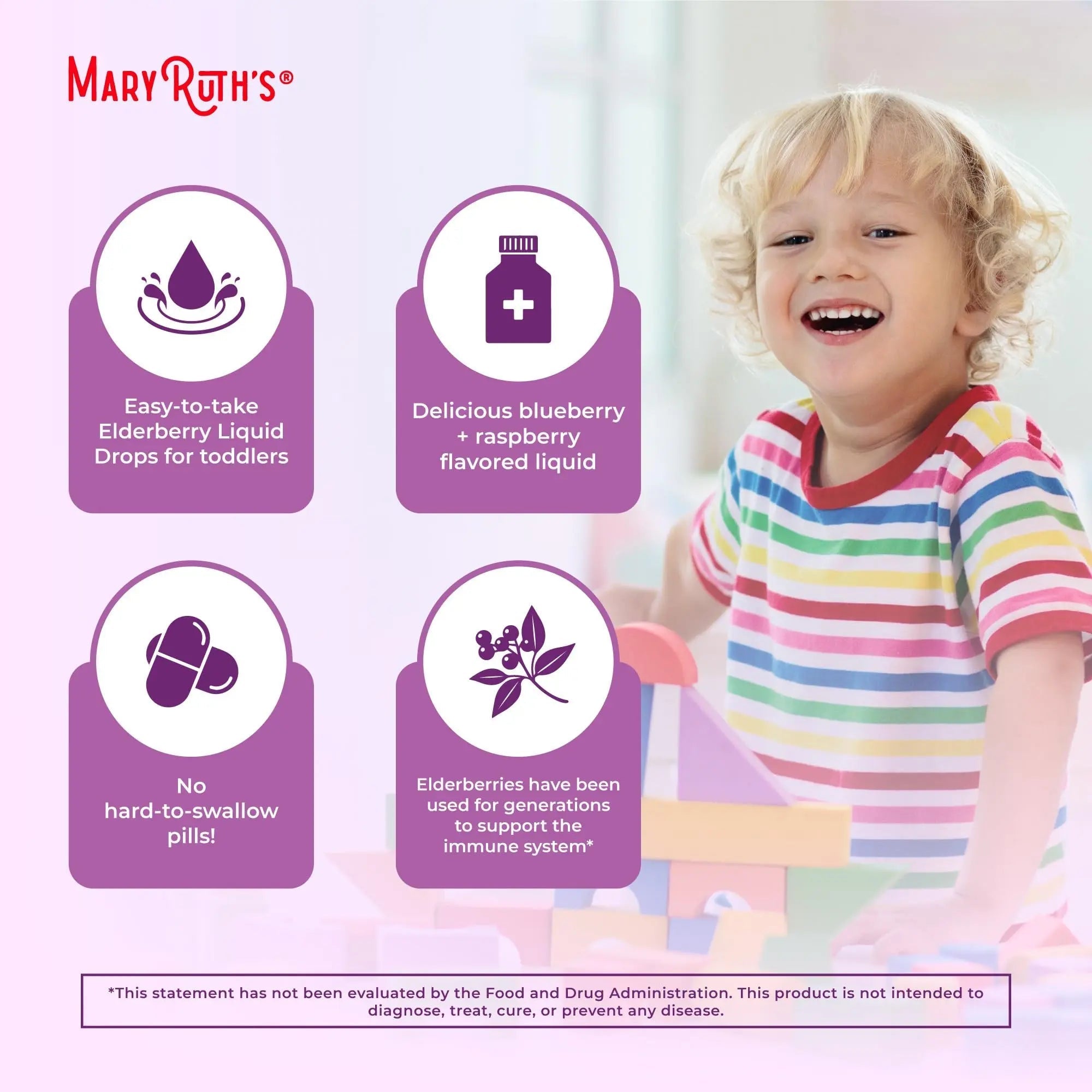 MaryRuth Organics Toddler Elderberry Syrup, USDA Organic Elderberry, Sugar Free Kids Immune Support Supplement for Ages 1-3 Years, Clean Label Project Verified®, Vegan, Non-GMO, Gluten Free, 1 Fl Oz - TrustMedUSA