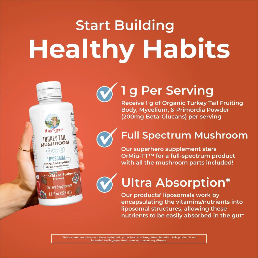 MaryRuth Organics Turkey Tail Mushroom Supplement | Ultra Absorption Liposomal | Full Spectrum | 200mg Beta-Glucans Per Serving | Vegan | 7.6 oz | 15 Servings - TrustMedUSA