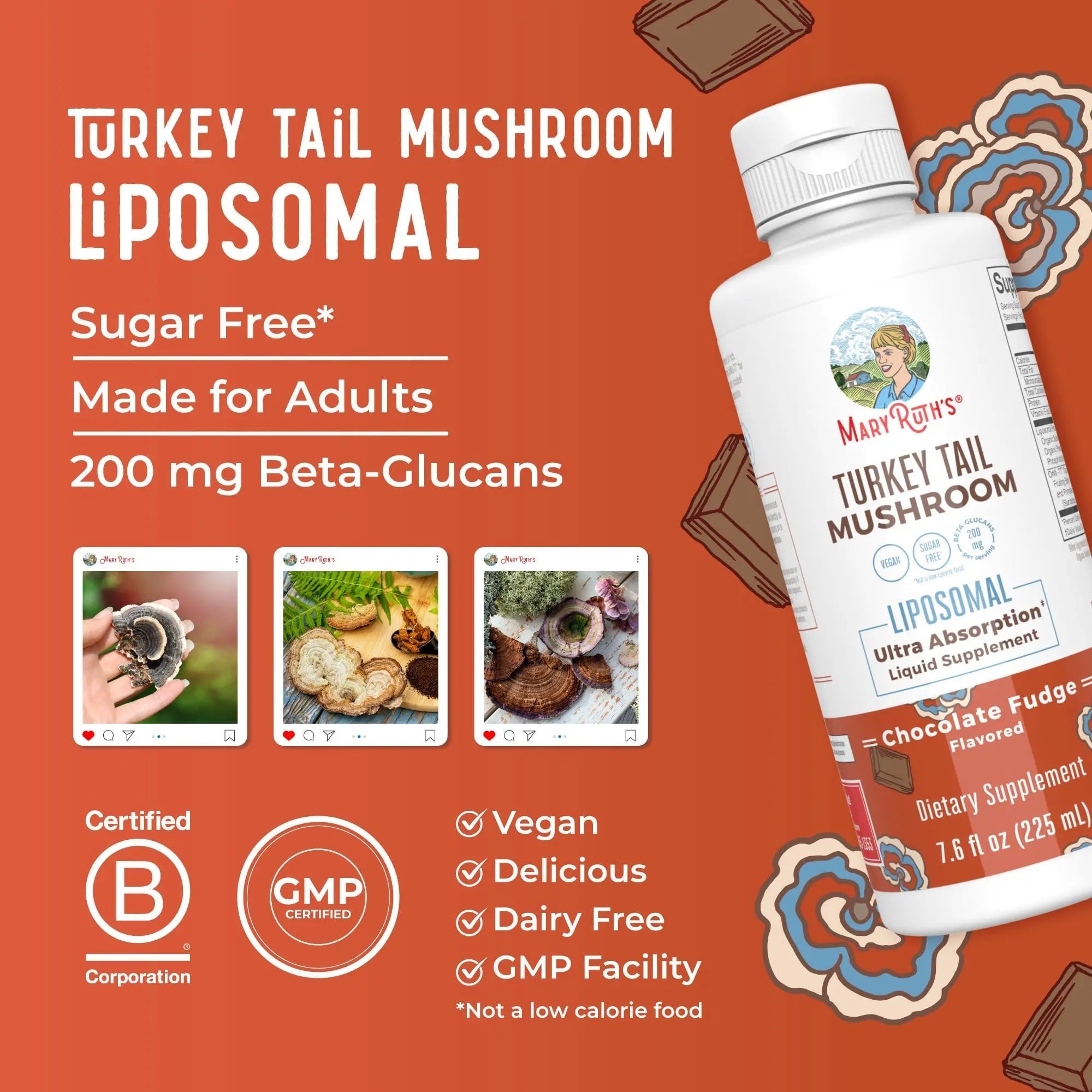 MaryRuth Organics Turkey Tail Mushroom Supplement | Ultra Absorption Liposomal | Full Spectrum | 200mg Beta-Glucans Per Serving | Vegan | 7.6 oz | 15 Servings - TrustMedUSA