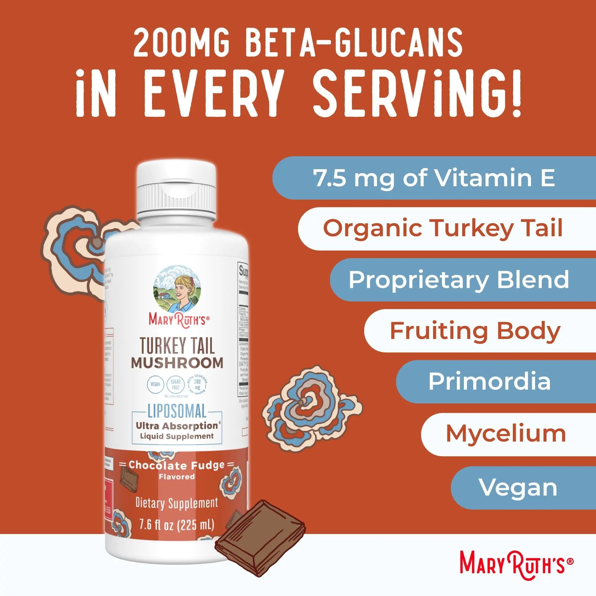 MaryRuth Organics Turkey Tail Mushroom Supplement | Ultra Absorption Liposomal | Full Spectrum | 200mg Beta-Glucans Per Serving | Vegan | 7.6 oz | 15 Servings - TrustMedUSA