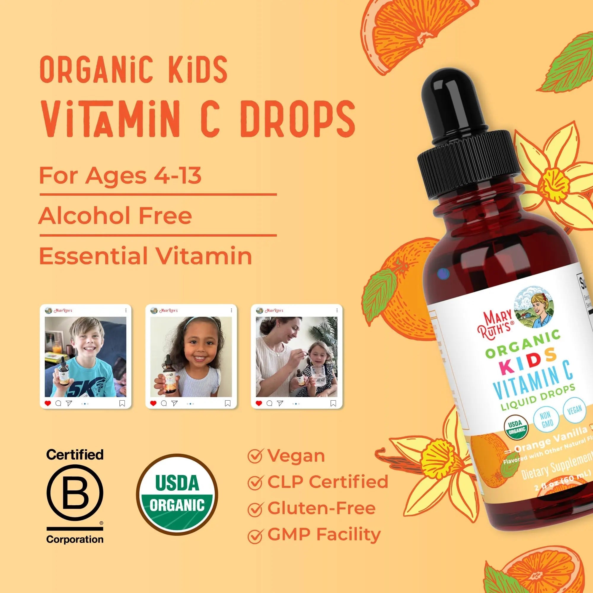 MaryRuth Organics USDA Kids Vitamin C Drops | Vegan Immune Support Supplement for Ages 4-13 | Immune Support & Overall Health | Vitamin C from Organic Acerola Fruit Extract | 2oz - TrustMedUSA