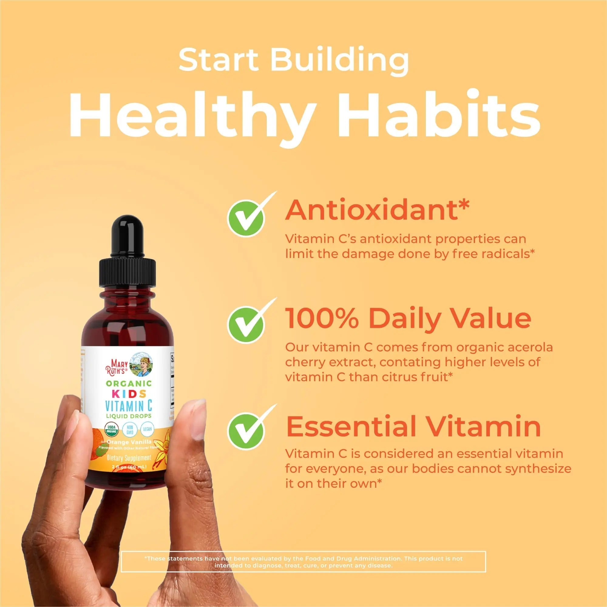 MaryRuth Organics USDA Kids Vitamin C Drops | Vegan Immune Support Supplement for Ages 4-13 | Immune Support & Overall Health | Vitamin C from Organic Acerola Fruit Extract | 2oz - TrustMedUSA