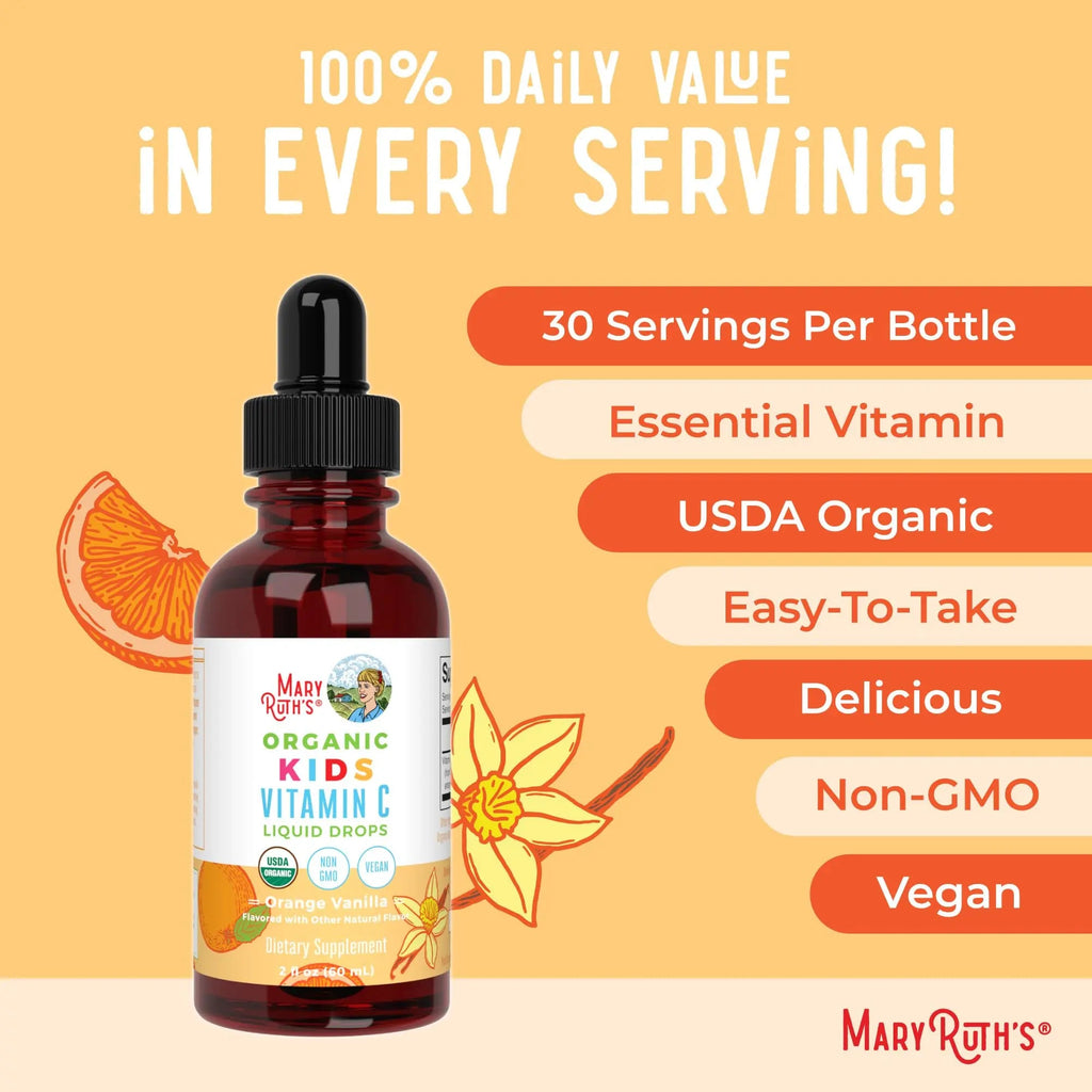 MaryRuth Organics USDA Kids Vitamin C Drops | Vegan Immune Support Supplement for Ages 4-13 | Immune Support & Overall Health | Vitamin C from Organic Acerola Fruit Extract | 2oz - TrustMedUSA