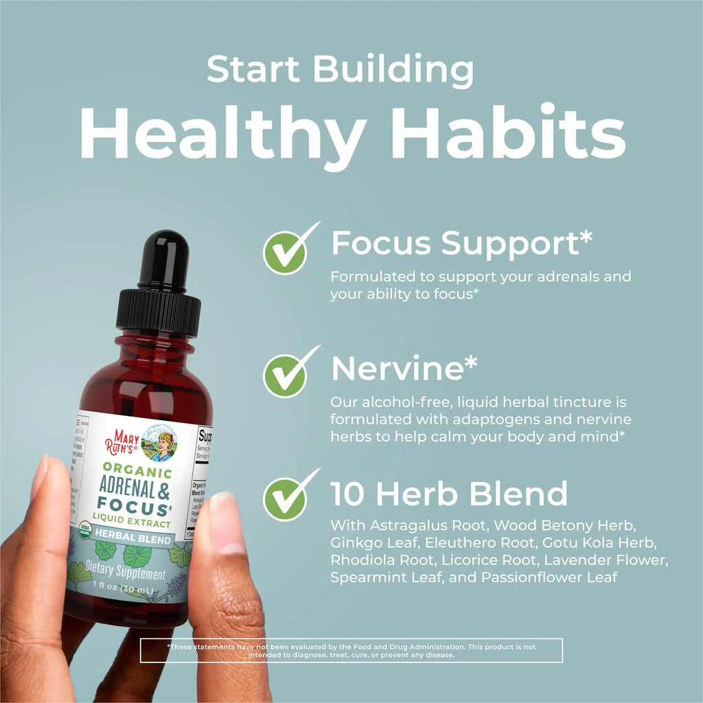 MaryRuth Organics - USDA Organic Brain Nootropic Supplement for Adults with Ginkgo Biloba & Astragalus | Focus & Adrenal Support | Brain & Memory Drops | Vegan | Non-GMO | Gluten Free | 30 Servings - TrustMedUSA