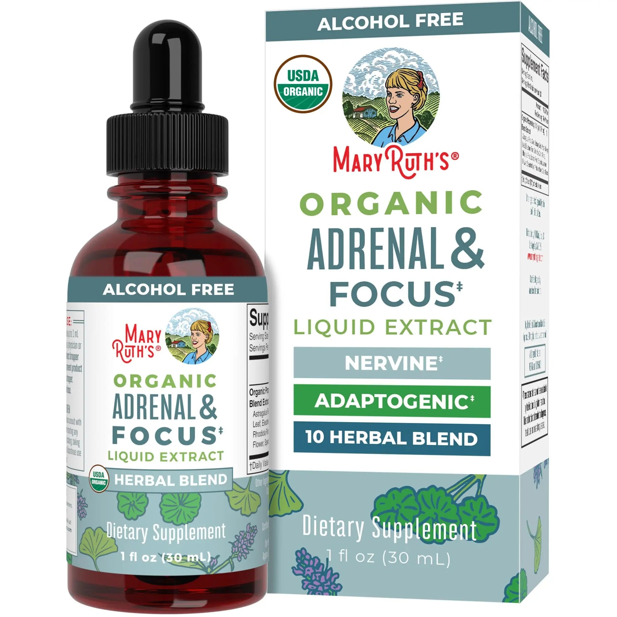 MaryRuth Organics - USDA Organic Brain Nootropic Supplement for Adults with Ginkgo Biloba & Astragalus | Focus & Adrenal Support | Brain & Memory Drops | Vegan | Non-GMO | Gluten Free | 30 Servings - TrustMedUSA