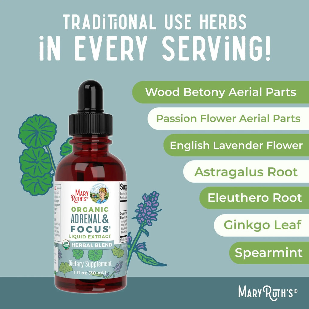 MaryRuth Organics - USDA Organic Brain Nootropic Supplement for Adults with Ginkgo Biloba & Astragalus | Focus & Adrenal Support | Brain & Memory Drops | Vegan | Non-GMO | Gluten Free | 30 Servings - TrustMedUSA