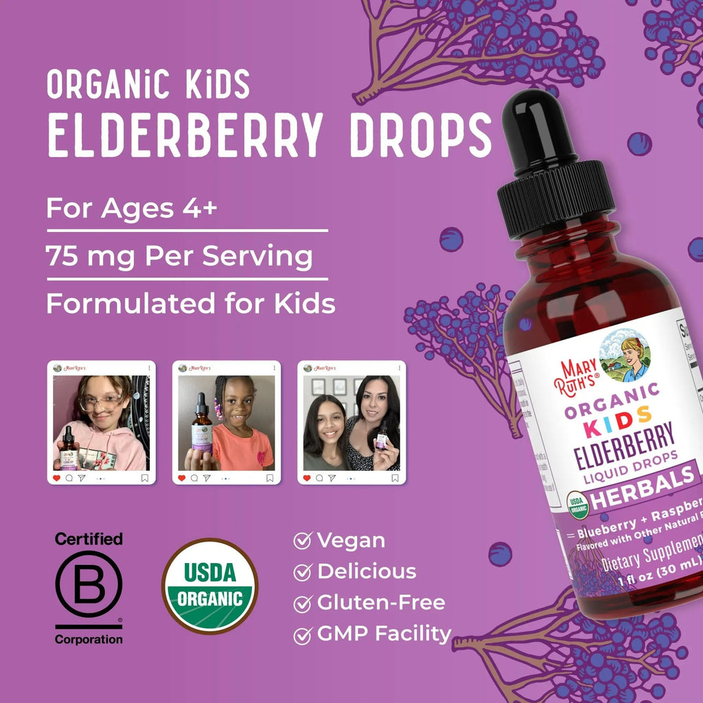 MaryRuth Organics USDA Organic Elderberry Liquid Drops for Kids | Vegan Elderberry Extract Organic Glycerin | Immune Support Supplement | Overall Health | Formulated for Ages 4-13 | 1oz - TrustMedUSA