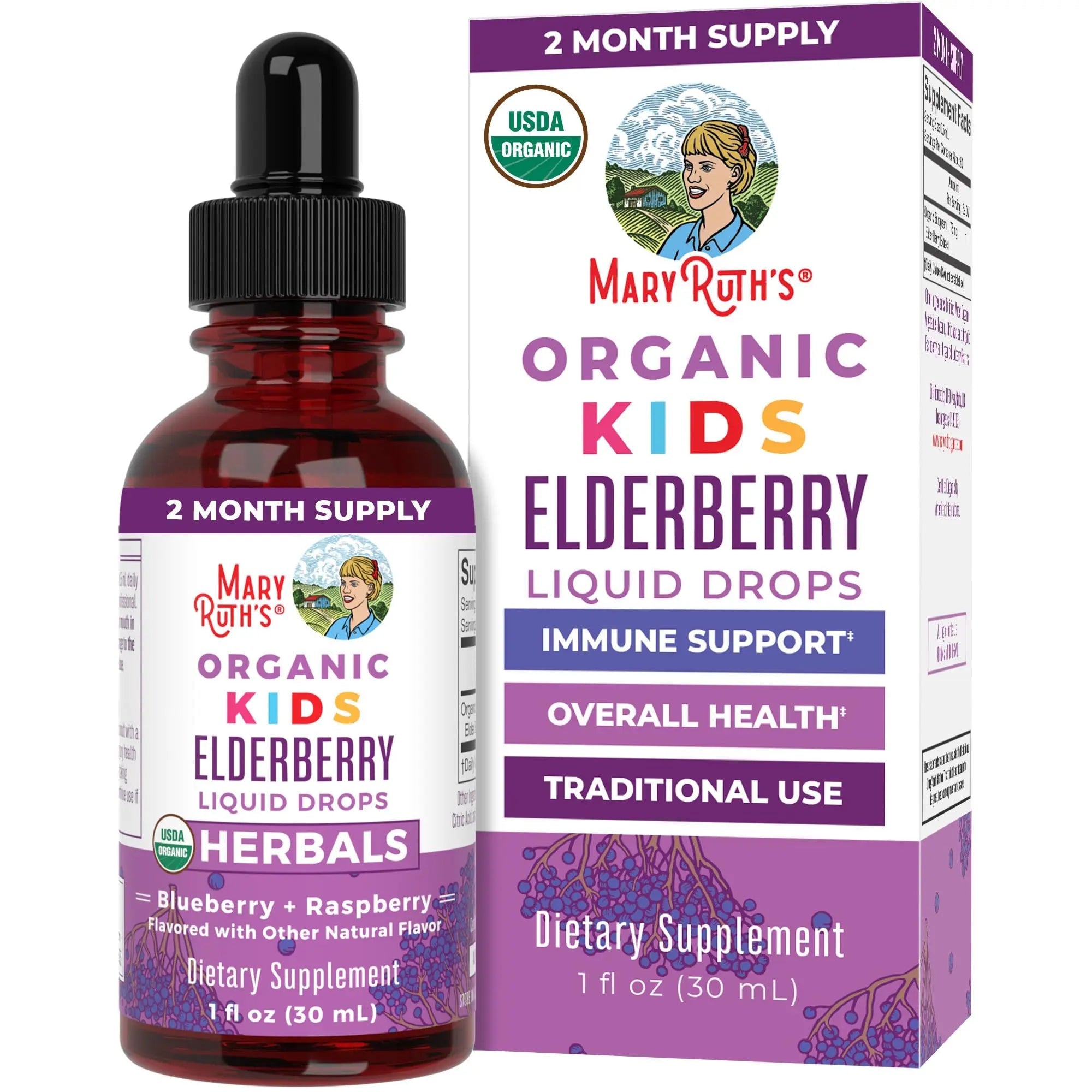 MaryRuth Organics USDA Organic Elderberry Liquid Drops for Kids | Vegan Elderberry Extract Organic Glycerin | Immune Support Supplement | Overall Health | Formulated for Ages 4-13 | 1oz - TrustMedUSA