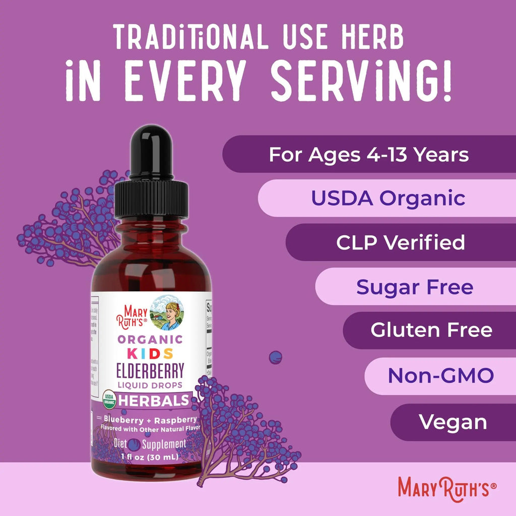 MaryRuth Organics USDA Organic Elderberry Liquid Drops for Kids | Vegan Elderberry Extract Organic Glycerin | Immune Support Supplement | Overall Health | Formulated for Ages 4-13 | 1oz - TrustMedUSA