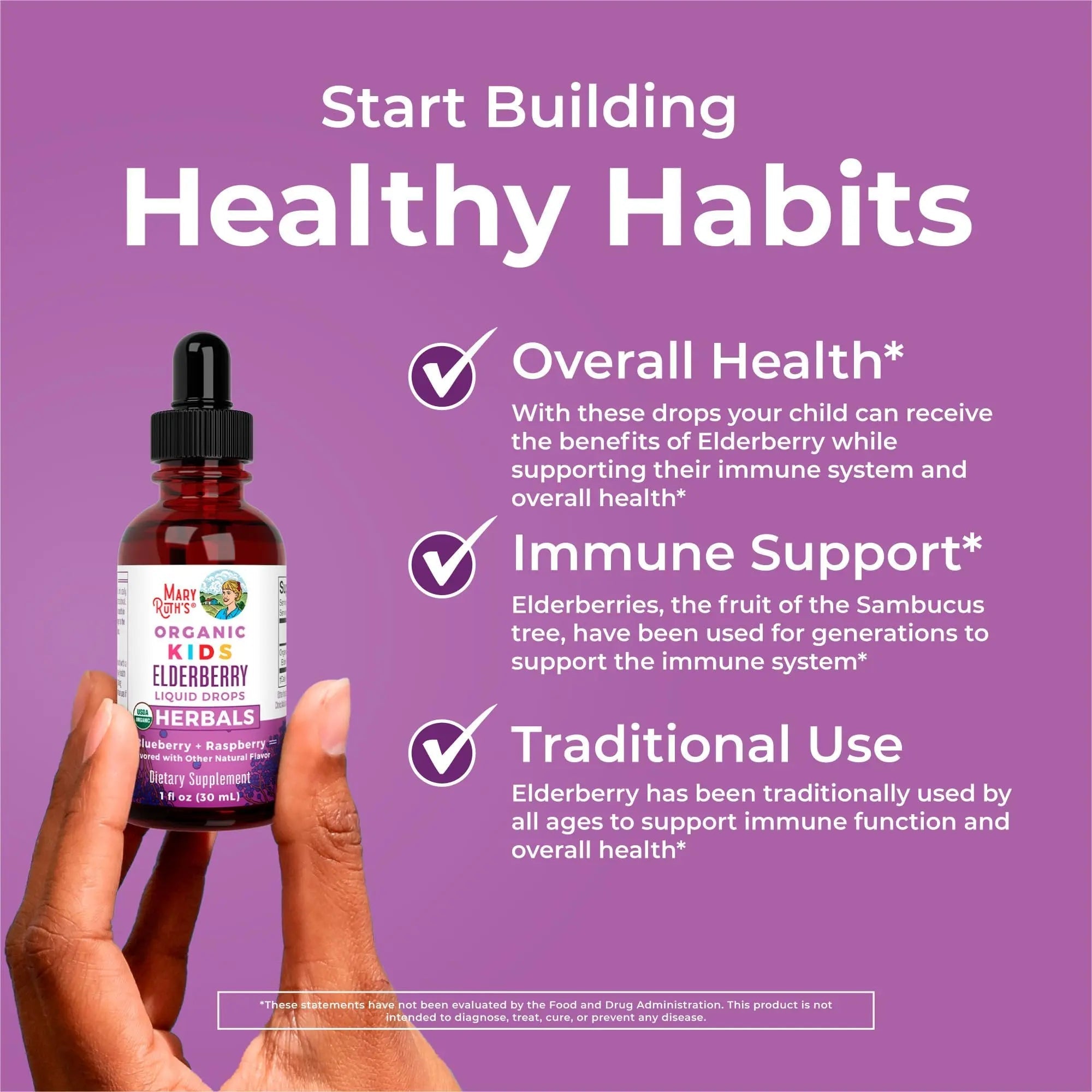 MaryRuth Organics USDA Organic Elderberry Liquid Drops for Kids | Vegan Elderberry Extract Organic Glycerin | Immune Support Supplement | Overall Health | Formulated for Ages 4-13 | 1oz - TrustMedUSA