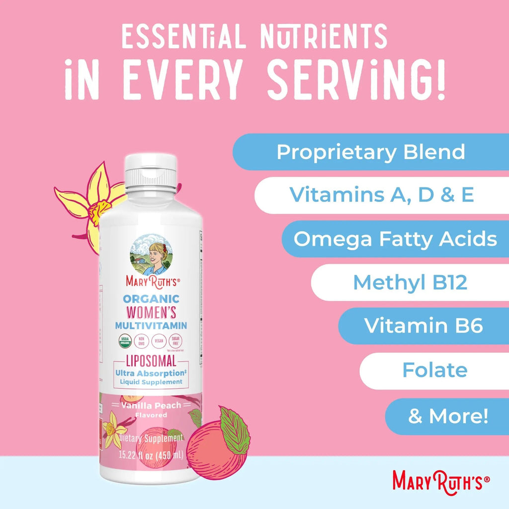 MaryRuth Organics USDA Organic Multivitamin for Women, Sugar Free Womens Multivitamin, Liquid Vitamins for Women, Immune Support Supplement, Ashwagandha, Methylfolate, Vegan, Non-GMO, 15.22 Fl Oz - TrustMedUSA