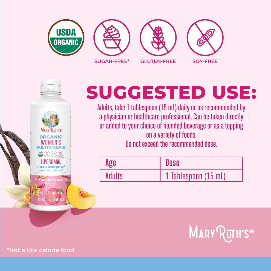 MaryRuth Organics USDA Organic Multivitamin for Women, Sugar Free Womens Multivitamin, Liquid Vitamins for Women, Immune Support Supplement, Ashwagandha, Methylfolate, Vegan, Non-GMO, 15.22 Fl Oz - TrustMedUSA