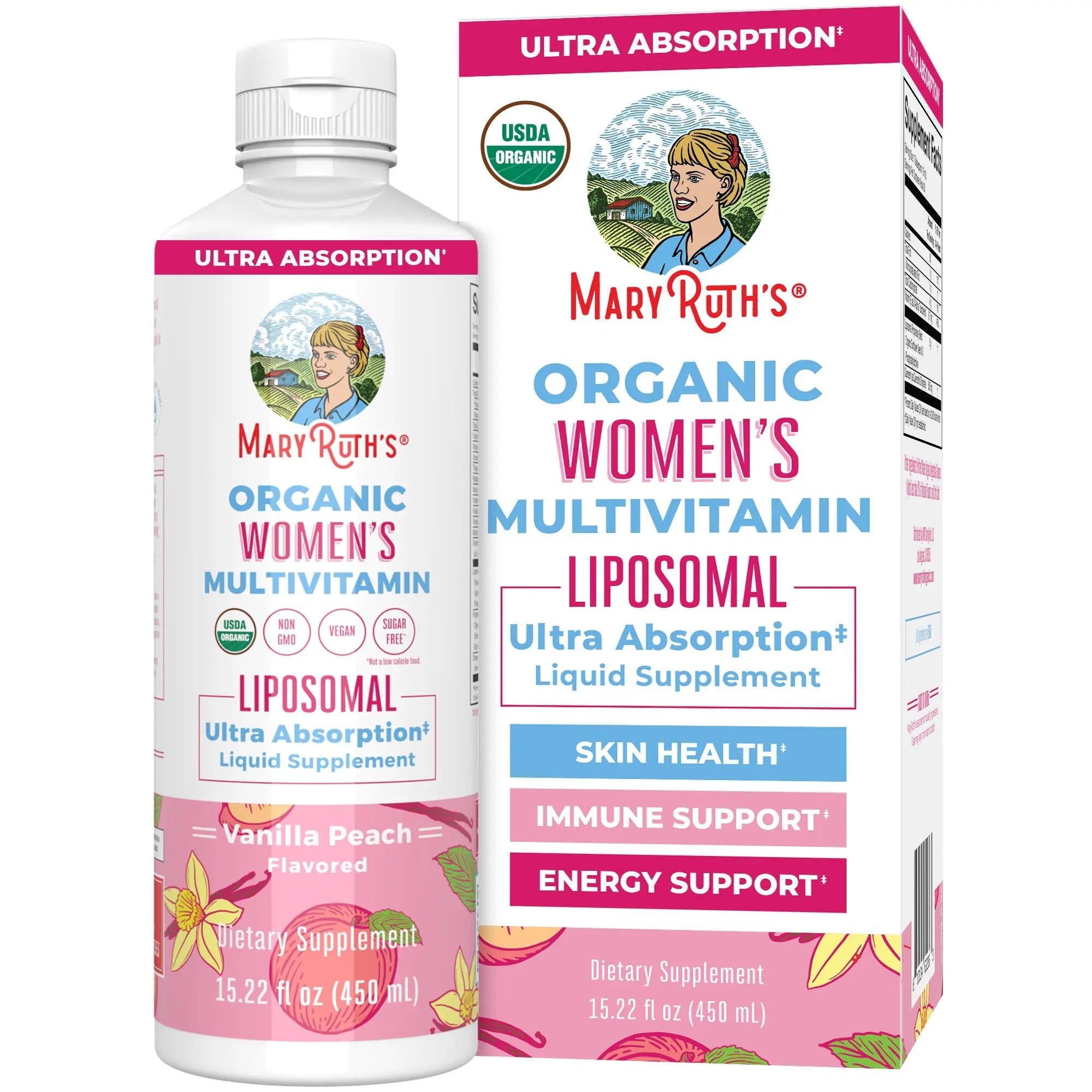 MaryRuth Organics USDA Organic Multivitamin for Women, Sugar Free Womens Multivitamin, Liquid Vitamins for Women, Immune Support Supplement, Ashwagandha, Methylfolate, Vegan, Non-GMO, 15.22 Fl Oz - TrustMedUSA