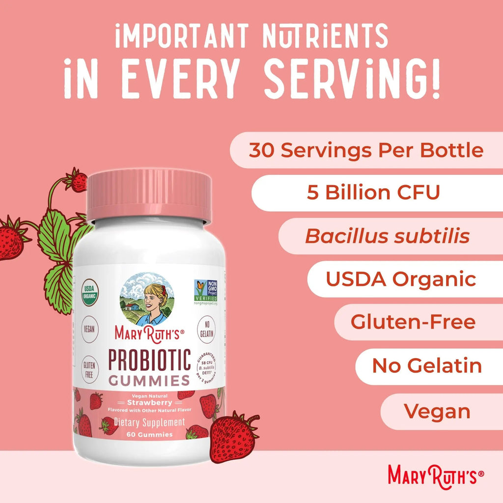 MaryRuth Organics USDA Organic Probiotic Gummies |Probiotics forWomen & Men Digestive Health & Gut Comfort Supplement 5 Billion CFU | Immune & Digestive Support | Vegan | Non-GMO | 60 Count - TrustMedUSA