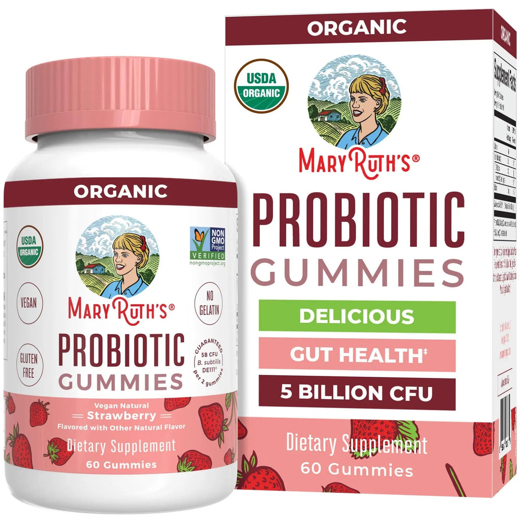 MaryRuth Organics USDA Organic Probiotic Gummies |Probiotics forWomen & Men Digestive Health & Gut Comfort Supplement 5 Billion CFU | Immune & Digestive Support | Vegan | Non-GMO | 60 Count - TrustMedUSA