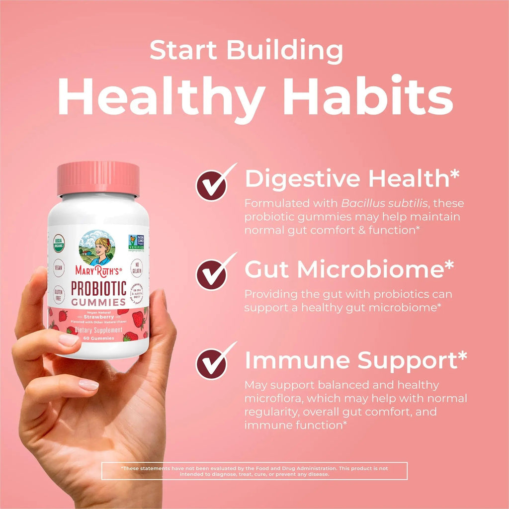 MaryRuth Organics USDA Organic Probiotic Gummies |Probiotics forWomen & Men Digestive Health & Gut Comfort Supplement 5 Billion CFU | Immune & Digestive Support | Vegan | Non-GMO | 60 Count - TrustMedUSA