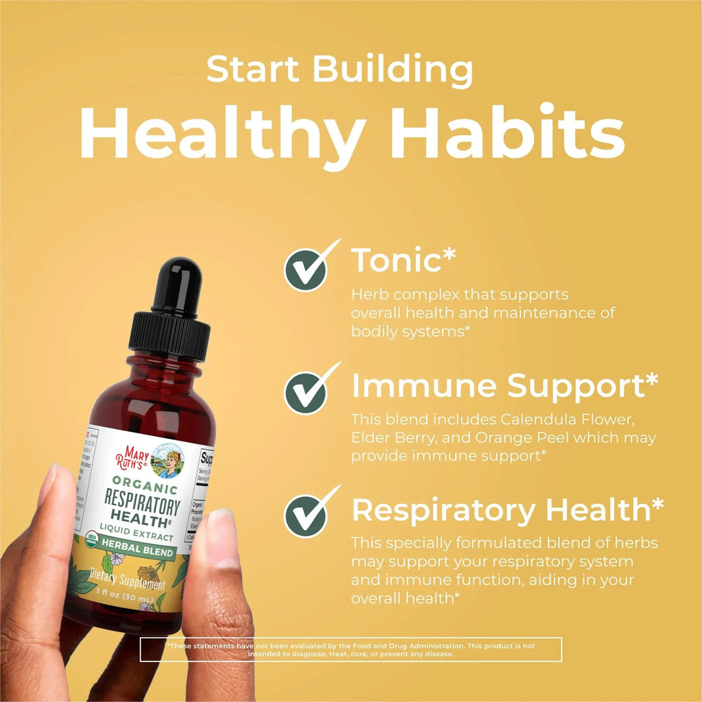 MaryRuth Organics USDA Organic Respiratory Health Liquid Drops with Mullein Leaf | Marshmallow Root & Elderberry | Mullein Drops for Lungs Herbal Blend | Immune Support Supplement | Vegan | 1 Fl Oz - TrustMedUSA