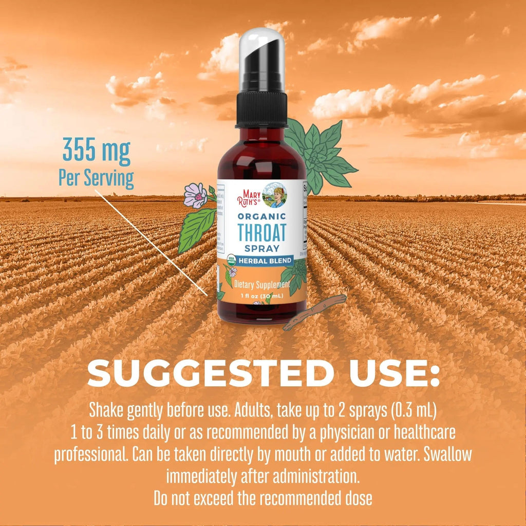 MaryRuth Organics USDA Organic Throat Spray with Mullein Leaf | Marshmallow Root & Licorice Root & Thyme Leaf | 4 Herbal Blend | Non-GMO | Vegan | Gluten Free | 1 Fl Oz | Up to 100 Servings - TrustMedUSA