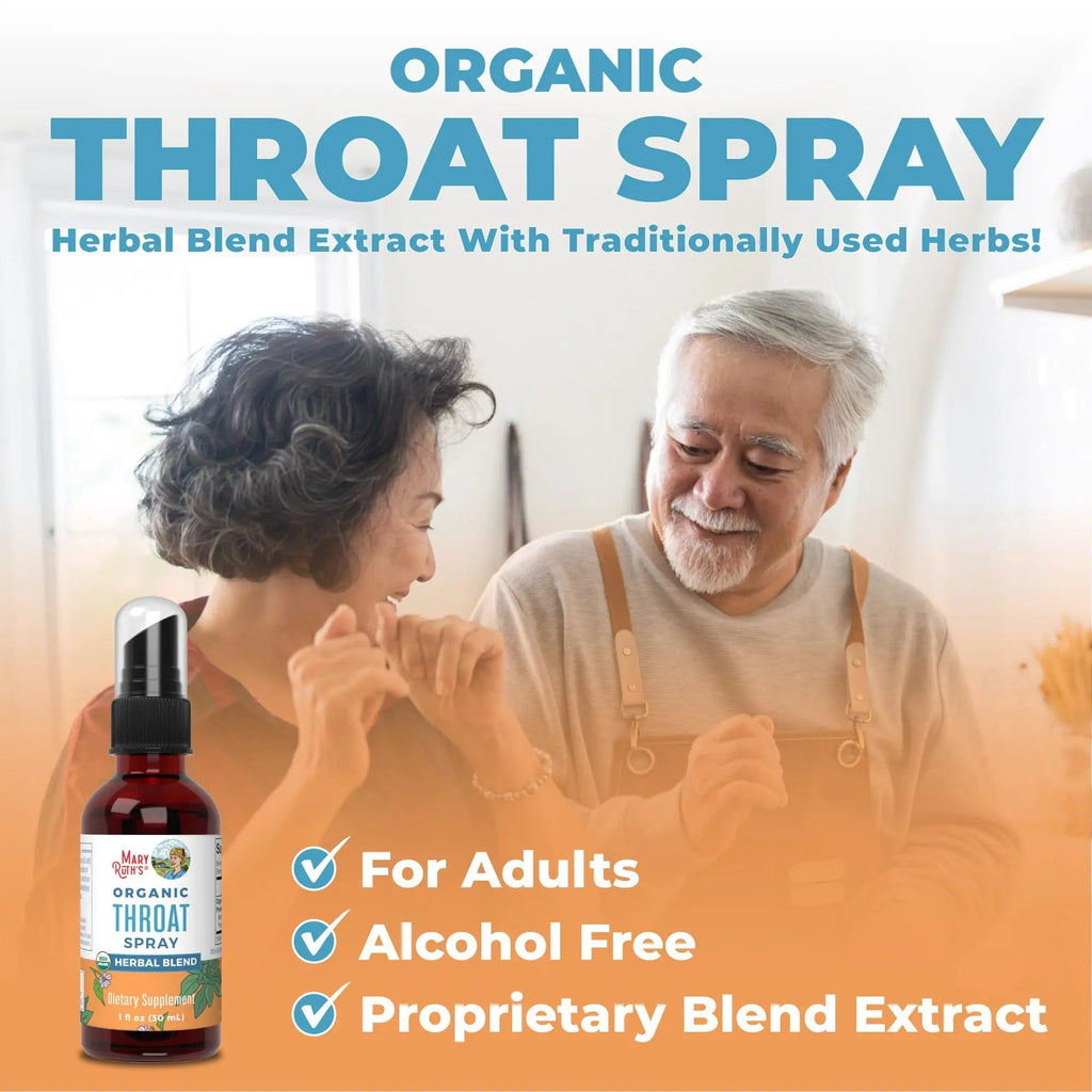MaryRuth Organics USDA Organic Throat Spray with Mullein Leaf | Marshmallow Root & Licorice Root & Thyme Leaf | 4 Herbal Blend | Non-GMO | Vegan | Gluten Free | 1 Fl Oz | Up to 100 Servings - TrustMedUSA