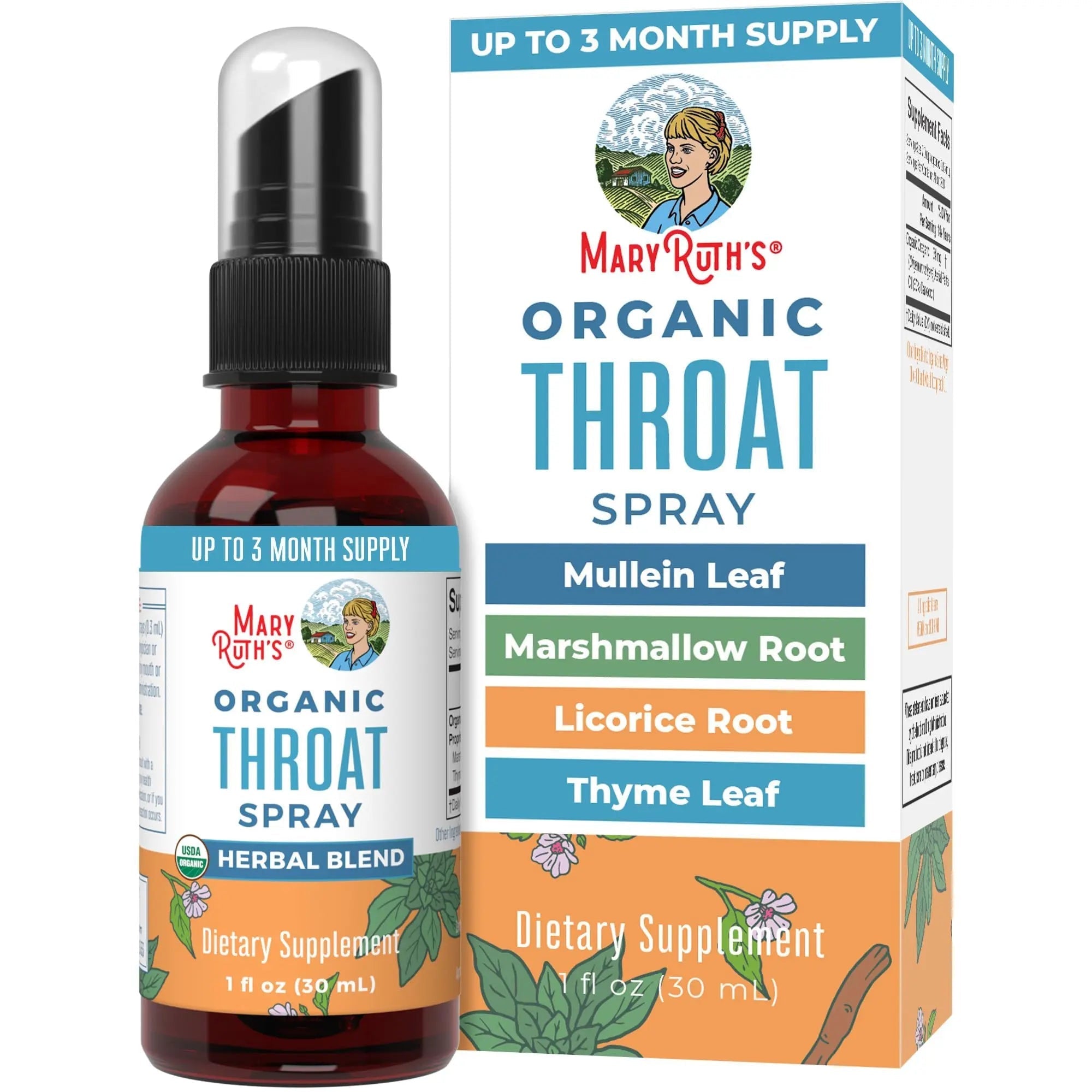 MaryRuth Organics USDA Organic Throat Spray with Mullein Leaf | Marshmallow Root & Licorice Root & Thyme Leaf | 4 Herbal Blend | Non-GMO | Vegan | Gluten Free | 1 Fl Oz | Up to 100 Servings - TrustMedUSA