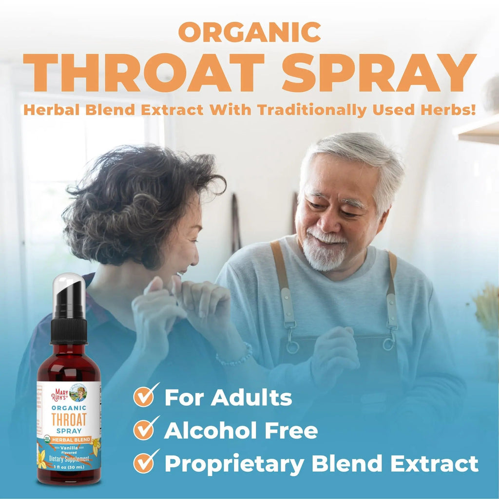 MaryRuth Organics USDA Organic Throat Spray with Mullein Leaf | Marshmallow Root & Licorice Root & Thyme Leaf | Vanilla | 4 Herbal Blend | Non-GMO | Vegan | Gluten Free | 1 Fl Oz | Up to 100 Servings - TrustMedUSA