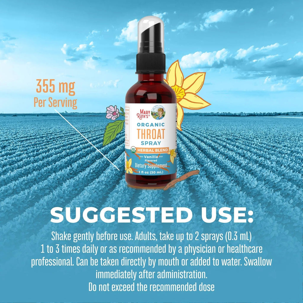 MaryRuth Organics USDA Organic Throat Spray with Mullein Leaf | Marshmallow Root & Licorice Root & Thyme Leaf | Vanilla | 4 Herbal Blend | Non-GMO | Vegan | Gluten Free | 1 Fl Oz | Up to 100 Servings - TrustMedUSA