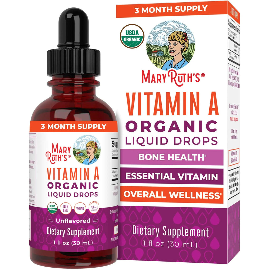 MaryRuth Organics USDA Organic Vitamin A Liquid Drops | 3 Month Supply | Bone Health for Ages 14+ | Essential Vitamin | 750mcg per Serving | Sugar Free | Vegan | Non-GMO | Gluten Free | 1oz - TrustMedUSA