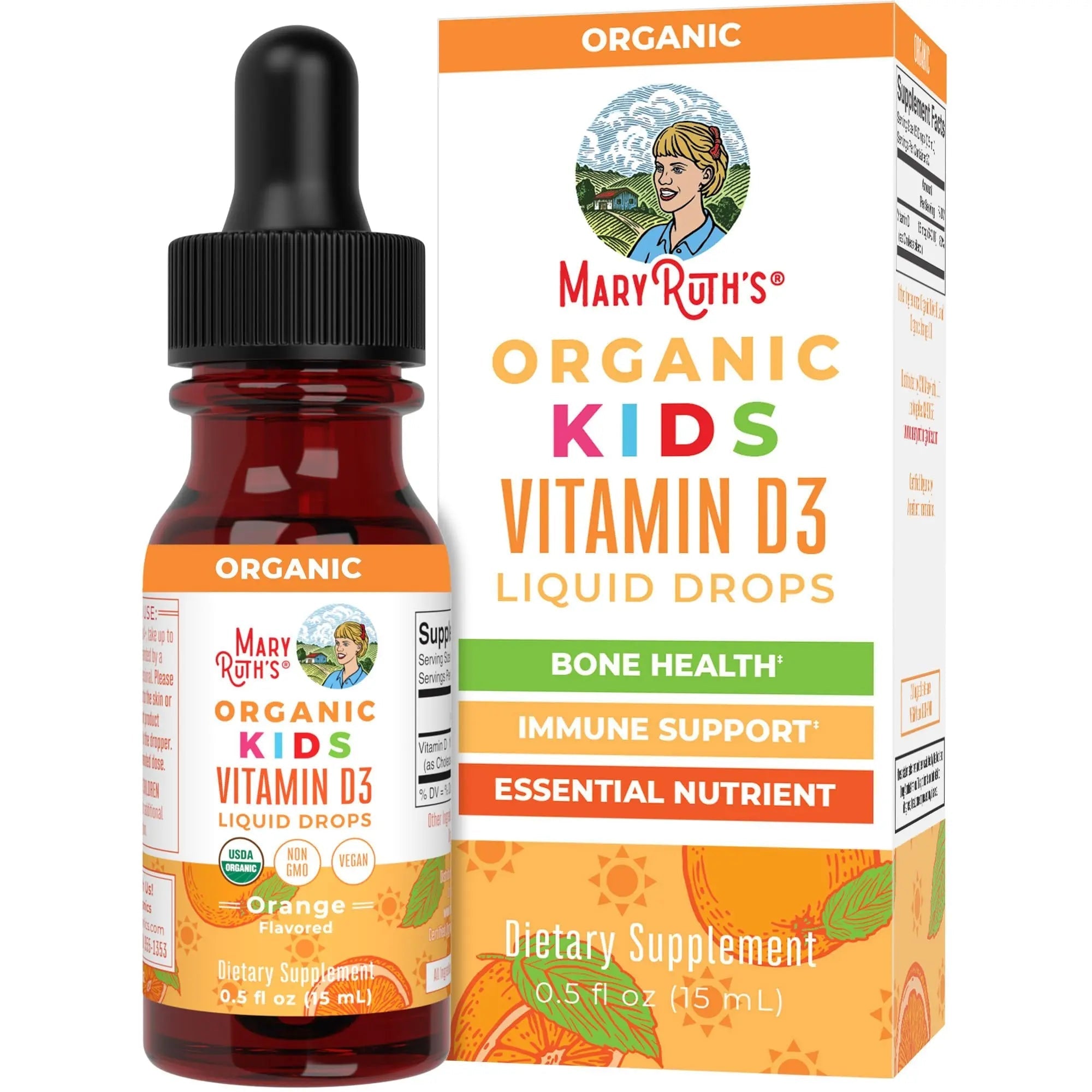 MaryRuth Organics USDA Organic Vitamin D3 Liquid Drops for Kids | 640 IU Vitamin D3 Per Serving | Kids Immune Support & Bone Health Supplement | Formulated for Ages 4-13 | 0.5oz | 30 Servings - TrustMedUSA