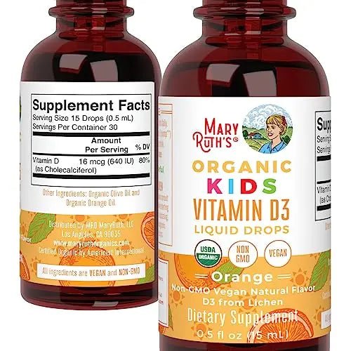 MaryRuth Organics USDA Organic Vitamin D3 Liquid Drops for Kids | 640 IU Vitamin D3 Per Serving | Kids Immune Support & Bone Health Supplement | Formulated for Ages 4-13 | 0.5oz | 30 Servings - TrustMedUSA