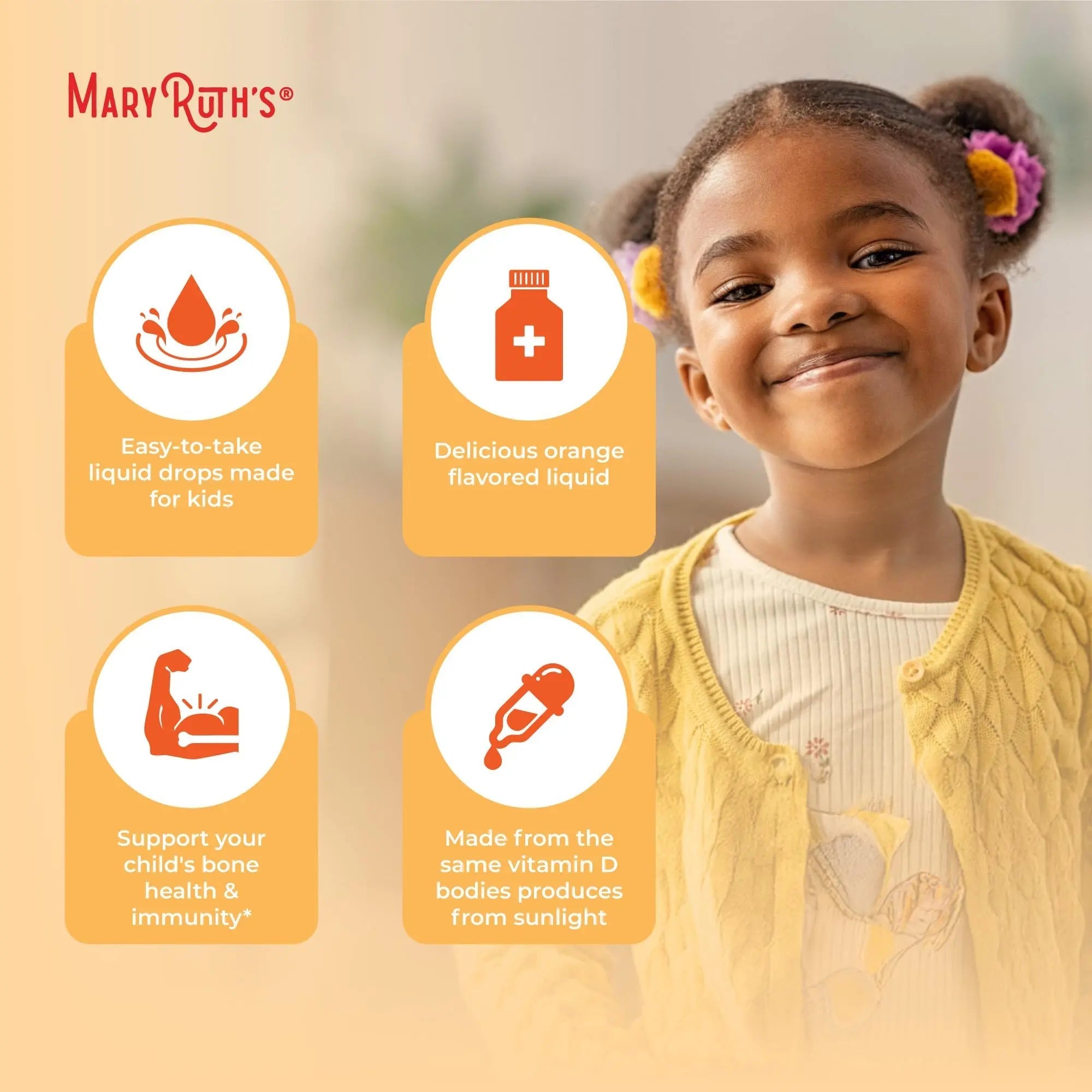 MaryRuth Organics USDA Organic Vitamin D3 Liquid Drops for Kids | 640 IU Vitamin D3 Per Serving | Kids Immune Support & Bone Health Supplement | Formulated for Ages 4-13 | 0.5oz | 30 Servings - TrustMedUSA