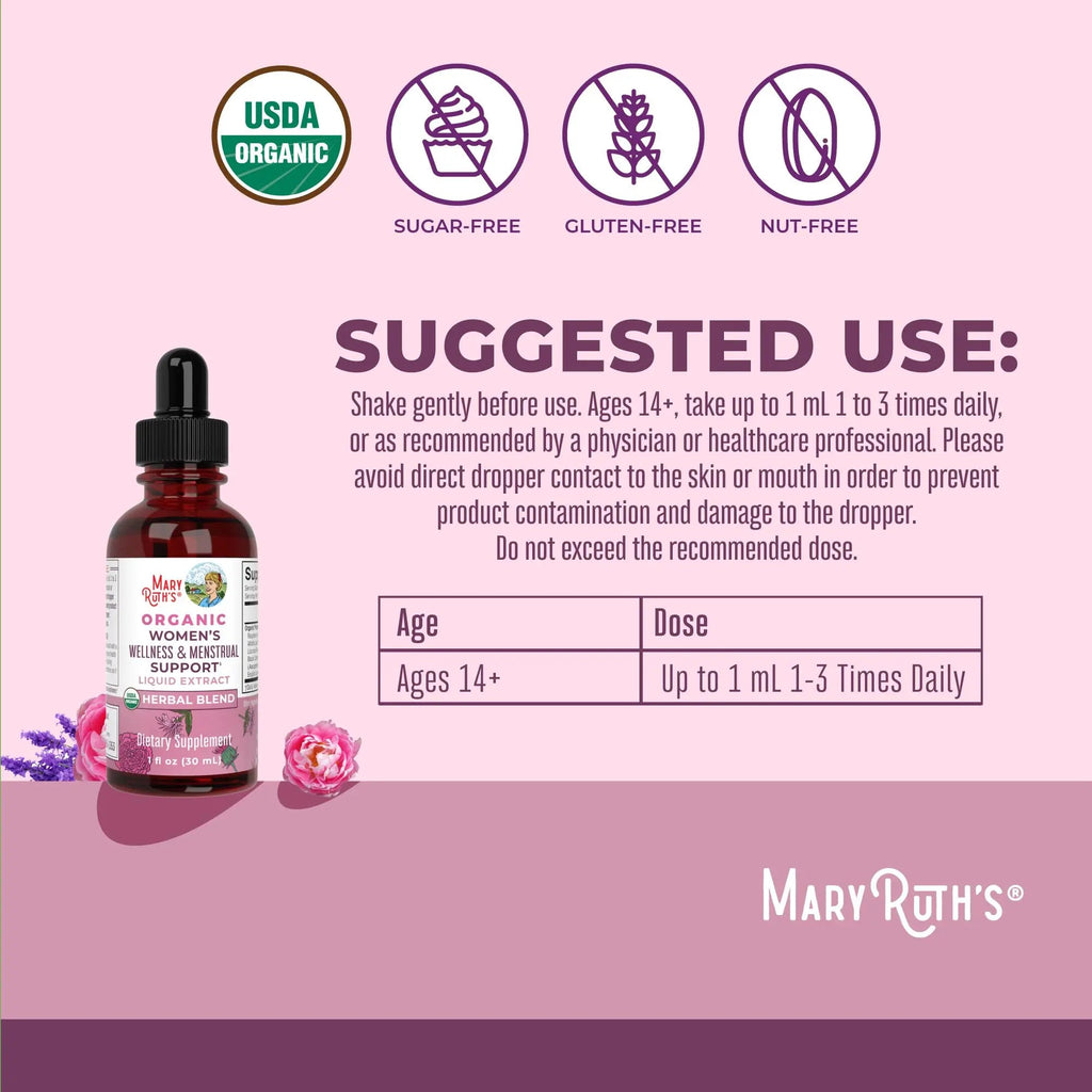 MaryRuth Organics USDA Organic Women's Wellness Liquid Herbal Supplements | Includes Stinging Nettle, Raspberry Leaf, Eleuthero Root, Chaste Tree Berry | Menstrual Support | Non-GMO, Vegan - TrustMedUSA