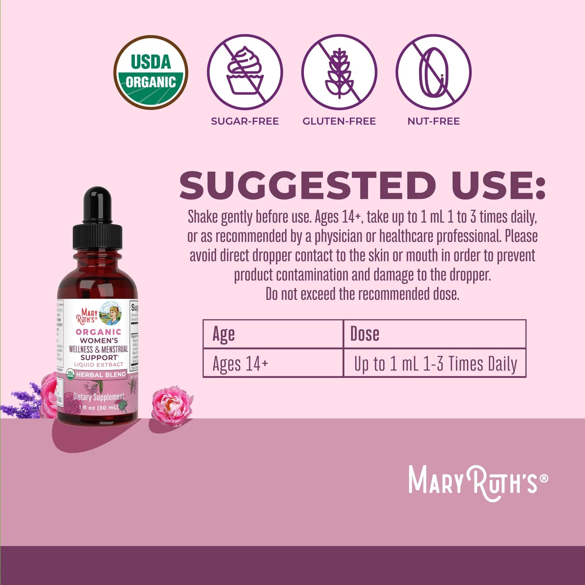 MaryRuth Organics USDA Organic Women's Wellness Liquid Herbal Supplements | Includes Stinging Nettle, Raspberry Leaf, Eleuthero Root, Chaste Tree Berry | Menstrual Support | Non-GMO, Vegan - TrustMedUSA