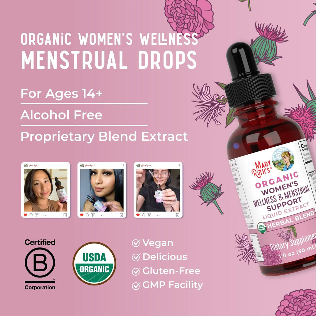 MaryRuth Organics USDA Organic Women's Wellness Liquid Herbal Supplements | Includes Stinging Nettle, Raspberry Leaf, Eleuthero Root, Chaste Tree Berry | Menstrual Support | Non-GMO, Vegan - TrustMedUSA
