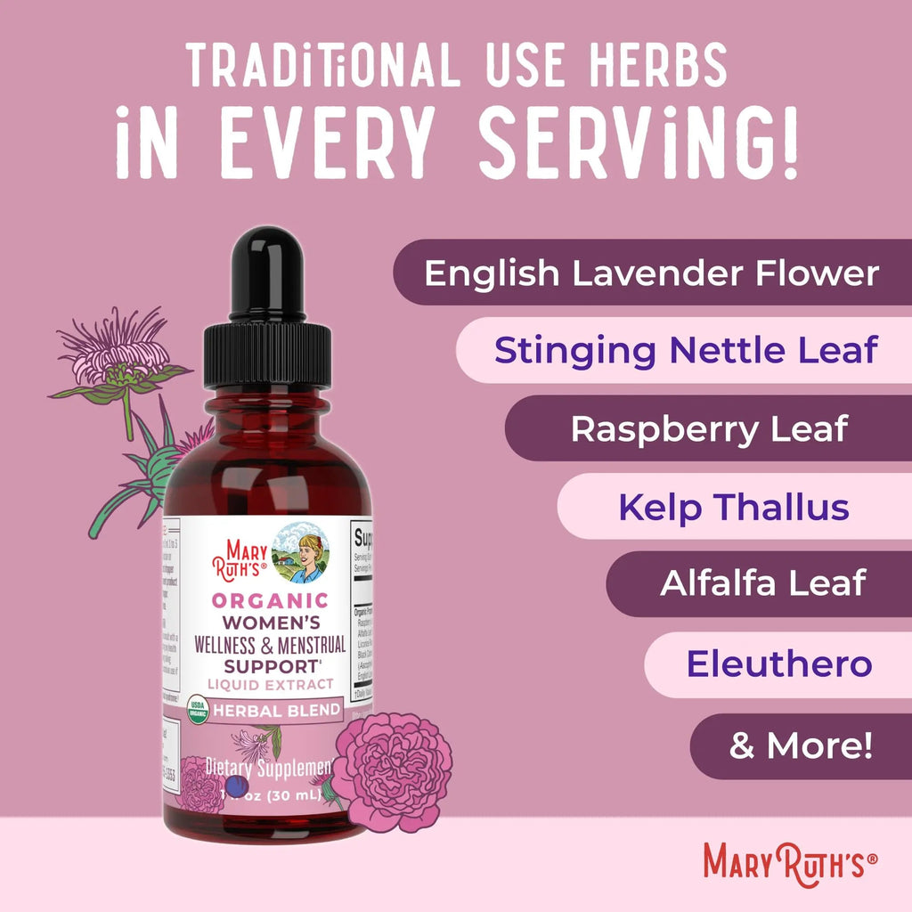 MaryRuth Organics USDA Organic Women's Wellness Liquid Herbal Supplements | Includes Stinging Nettle, Raspberry Leaf, Eleuthero Root, Chaste Tree Berry | Menstrual Support | Non-GMO, Vegan - TrustMedUSA